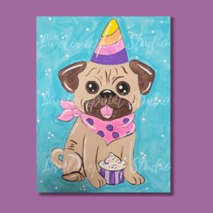 party dog, pug, dog love, birthday party, kids party, kids birthday party, cute pug