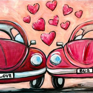 Bugs, love bugs, bug car, Valentine's Day, Valentines, love, February, painting,